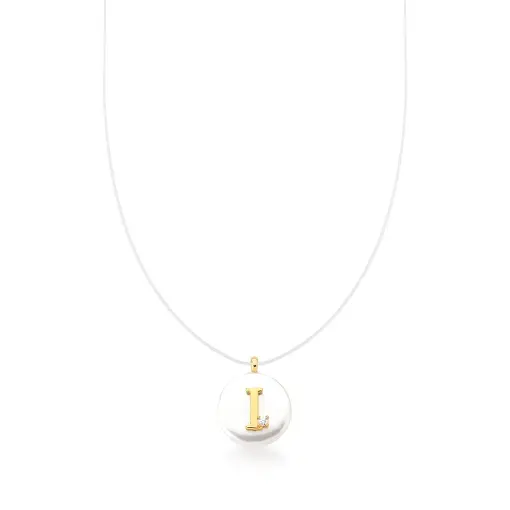 CORRENTE COM FIO DE SILICONE PINGENTE LETRA "I" BANHADA A OURO