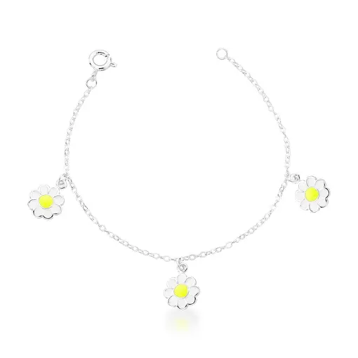 PULSEIRA KIDS COM TRÊS PINGENTES DE FLOR PRATA LISA