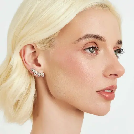 BRINCO EAR CUFF DE GOTA COM CRISTAIS E ZIRCÔNIAS PRATA RODINADA