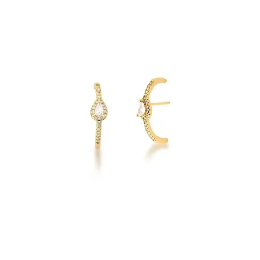 BRINCO EAR HOOK COM ZIRCÔNIA EM GOTA BRANCO BANHADO A OURO