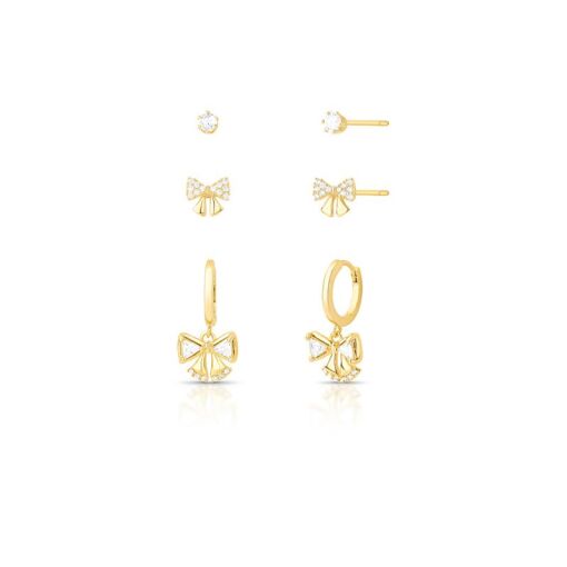 TRIO DE BRINCOS COM ARGOLA DE LAÇO E CRISTAL