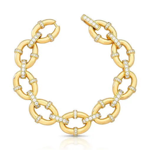 PULSEIRA COM ELOS OVAIS INTERCALADOS COM ZIRCÔNIAS