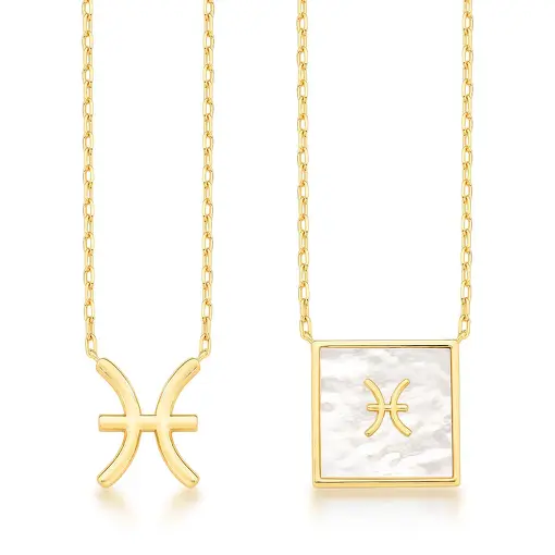 ESCAPULÁRIO EM MADREPÉROLA SIGNO DE PEIXES BANHADO A OURO