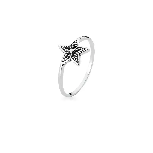 ANEL COM ESTRELA LISO PRATA ENVELHECIDA