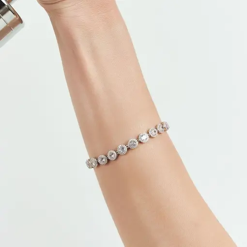 PULSEIRA RIVIERA COM CRISTAIS E ZIRCÔNIAS PRATA RODINADA