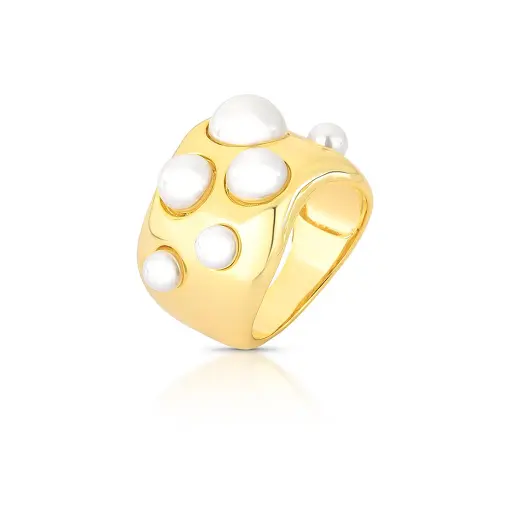 ANEL CURVO COM PÉROLA SHELL BANHADO A OURO