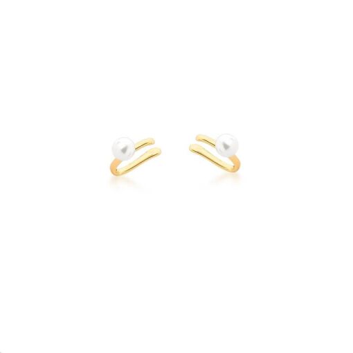 PIERCING DE ORELHA COM PÉROLA SHELL BANHADO A OURO