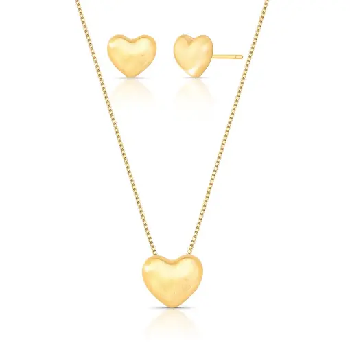 CONJUNTO DE BRINCO E COLAR DE CORAÇÃO LISO