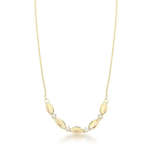 COLAR COM FOLHAS LISAS E ZIRCÔNIAS BANHADO A OURO