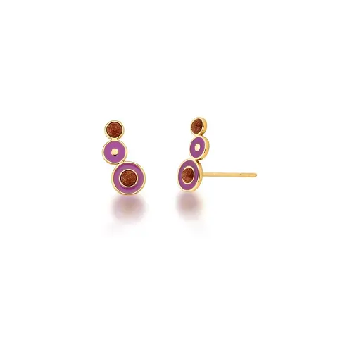 BRINCO EAR CUFF COM PEDRA DO SOL E ESMALTADO BANHADO A OURO