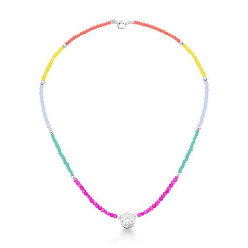 CHOKER COM CRISTAIS BÚLGAROS COLORIDOS  PRATA LISA