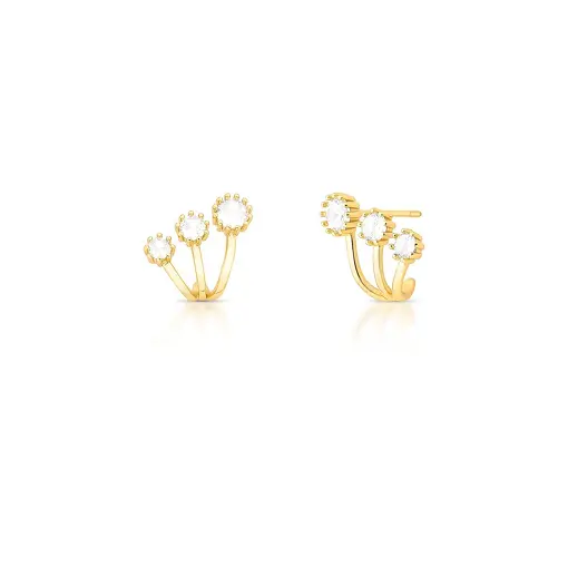BRINCO EAR CUFF TRÊS VOLTAS COM CRISTAIS REDONDOS