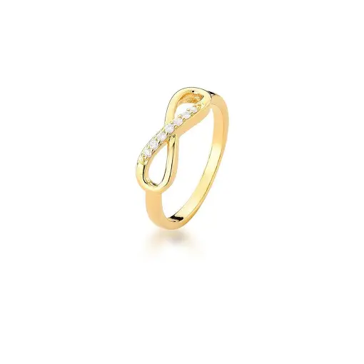 ANEL SÍMBOLO DO INFINITO LISO E CRAVEJADO BANHADO A OURO