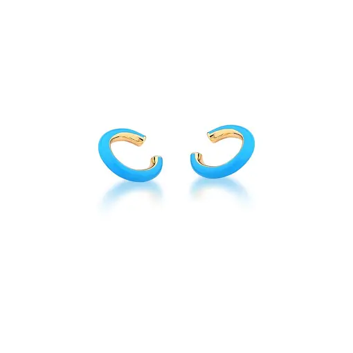 PIERCING DE ORELHA ESMALTADO AZUL ESCURO BANHADO A OURO