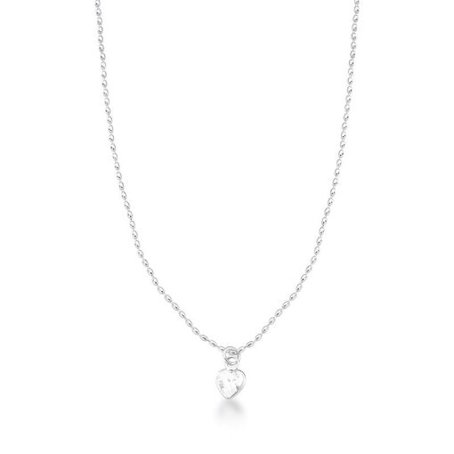 COLAR COM  PINGENTE DE CRISTAL CORAÇÃO PRATA LISA