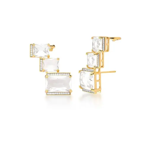 BRINCO EAR CUFF COM CRISTAL TRANSPARENTE BANHADO A OURO
