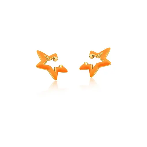 PIERCING DE ORELHA ESTRELA ESMALTADA ALARANJADA BANHADO A OURO