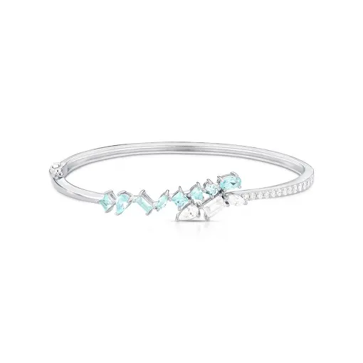 BRACELETE CURVO COM CRISTAIS E ZIRCÔNIAS PRATA RODINADA