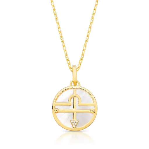 COLAR COM PINGENTE SIGNO LIBRA EM MADREPÉROLA E ZIRCÔNIA