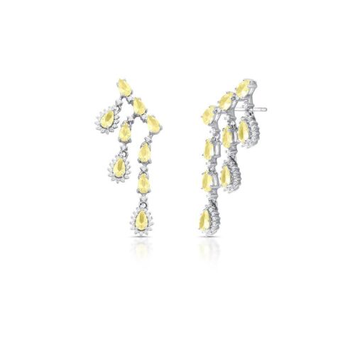 BRINCO EAR CUFF EM PÊNDULO COM CRISTAIS PRATA RODINADA