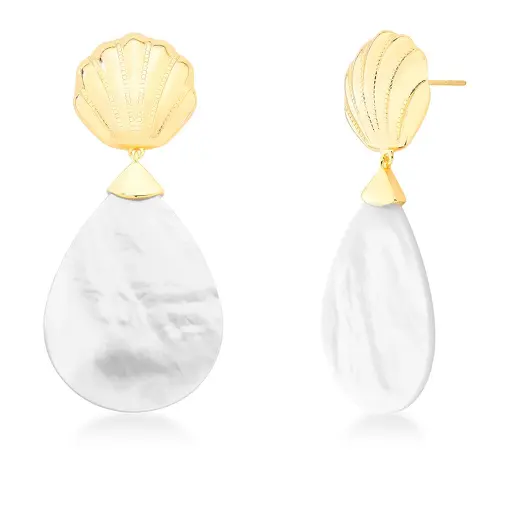 BRINCO DE CONCHA LISO E MADREPÉROLA BANHADO A OURO