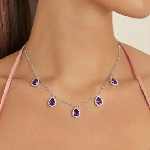 COLAR COM PINGENTES DE GOTAS EM CRISTAIS E ZIRCÔNIAS