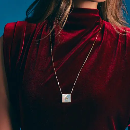 ESCAPULÁRIO EM MADREPÉROLA SIGNO DE CAPRICÓRNIO BANHADO A OURO