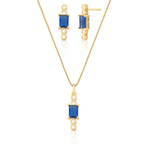 CONJUNTO DE BRINCO E COLAR COM PINGENTE EM CRISTAL RETANGULAR