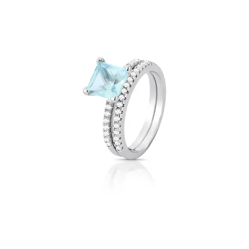 ANEL DUPLO COM CRISTAL QUADRADO E ZIRCÔNIAS