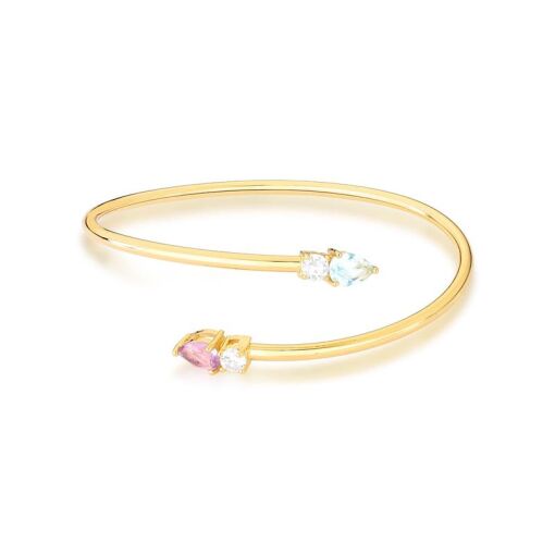 BRACELETE DUAS VOLTAS COM CRISTAIS COLORIDOS BANHADO A OURO