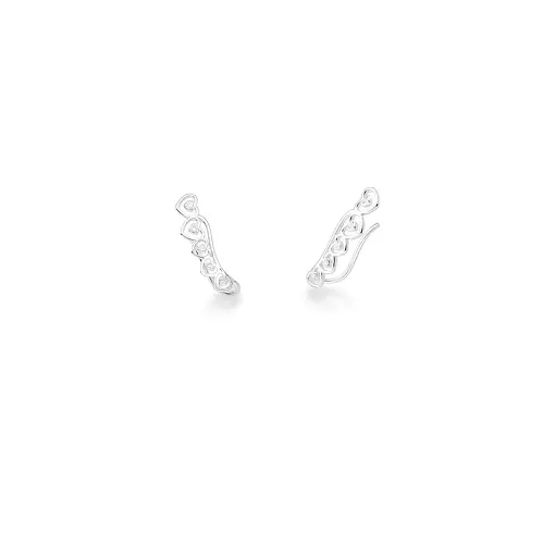 BRINCO EAR CUFF DE CORAÇÕES COM PONTOS DE LUZ PRATA LISA