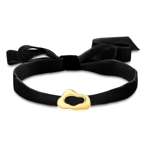 CHOKER EM VELUDO COM PINGENTE CURVO TEXTURIZADO