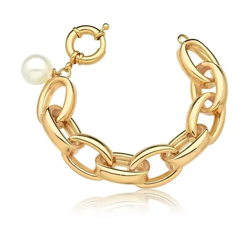 PULSEIRA COM ELOS LISOS E PÉROLA SHELL BANHADA A OURO