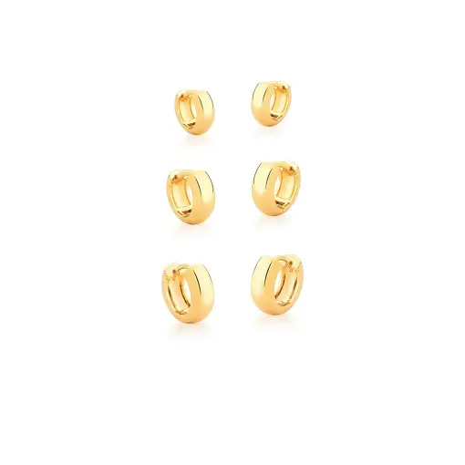KIT TRÊS PARES DE ARGOLAS LISAS DECRESCENTES BANHADAS A OURO