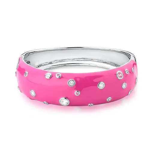 BRACELETE ESMALTADO ROSA COM ZIRCÔNIAS BANHADO A RÓDIO