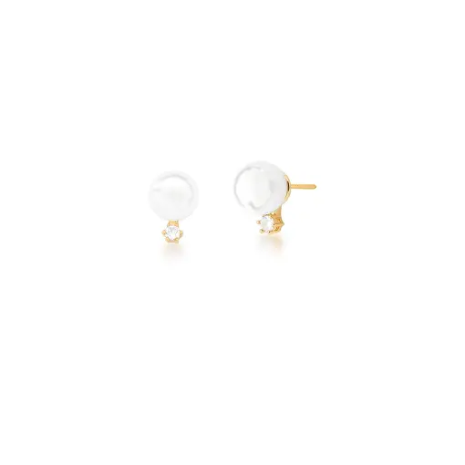 BRINCO COM PÉROLA SHELL E CRISTAL BANHADO A OURO