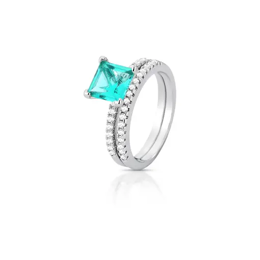 ANEL DUPLO COM CRISTAL QUADRADO E ZIRCÔNIAS