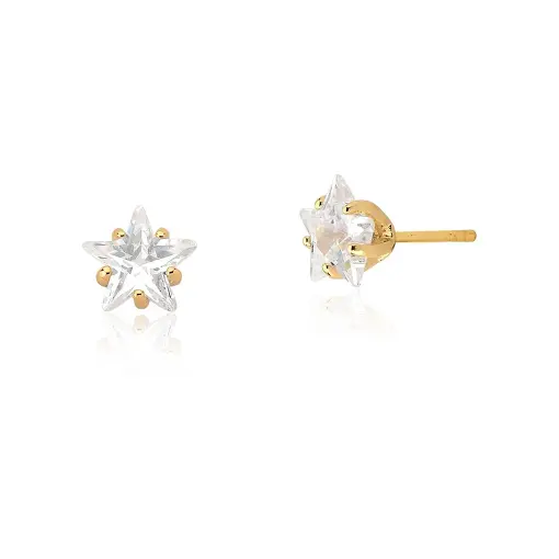 KIT TRÊS PARES DE BRINCOS CRISTAL ESTRELA BRANCA FOLHEADO A OURO