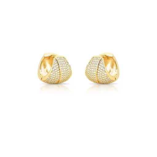 ARGOLA TRIANGULAR COM ZIRCÔNIAS BRANCAS BANHADA A OURO