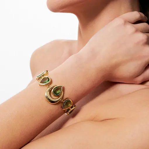 PULSEIRA INTERCALADA COM CRISTAIS DE GOTA E FECHO BOIA