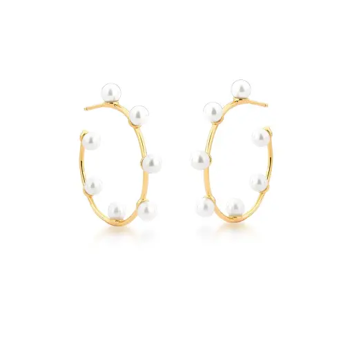 MEIA ARGOLA COM PÉROLAS SHELL BANHADA A OURO