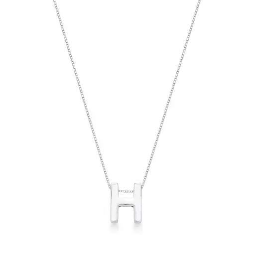 COLAR COM PINGENTE LISO LETRA "H" PRATA LISA