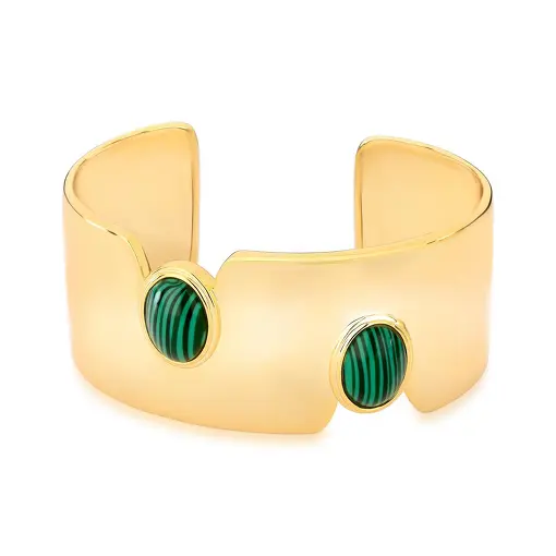 BRACELETE COM PEDRA OVAL MALAQUITA COM ABERTURA