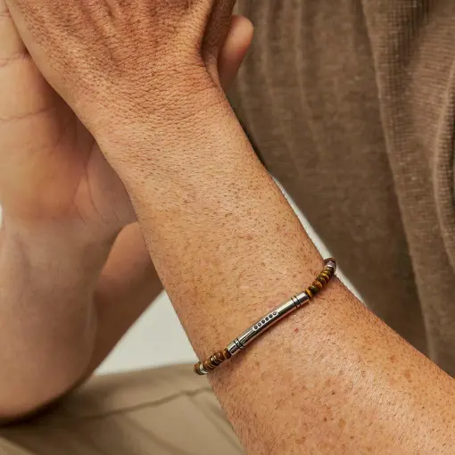 PULSEIRA CURVA COM PEDRAS NATURAIS EM AÇO
