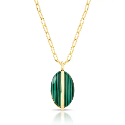 COLAR COM PINGENTE OVAL PEDRA MALAQUITA