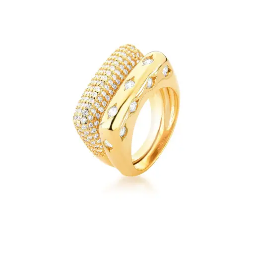 ANEL DUPLO COM CRISTAIS E CRAVEJADO DE ZIRCÔNAS