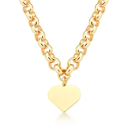 CORRENTE COM PINGENTE DE CORAÇÃO LISO BANHADA A OURO