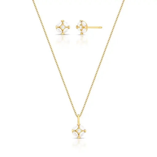 CONJUNTO DE BRINCO E COLAR REDONDO COM CRISTAIS