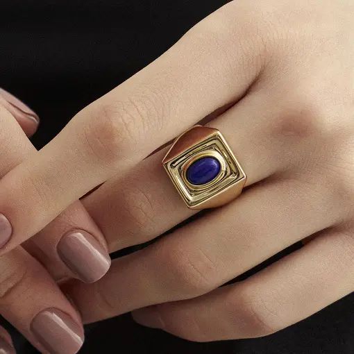 ANEL QUADRADO COM PEDRA LÁPIS LAZULI RECONSTITUÍDA