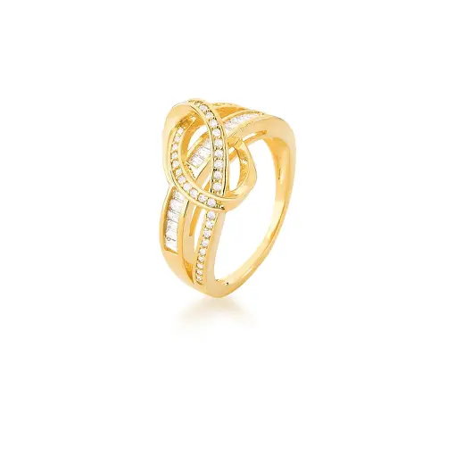 ANEL COM OVAL VAZADO E CRAVEJADO BANHADO A OURO